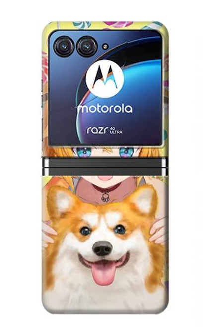 S3918 赤ちゃんコーギー犬コーギー女の子キャンディー Baby Corgi Dog Corgi Girl Candy Motorola Razr 40 Ultra バックケース、フリップケース・カバー