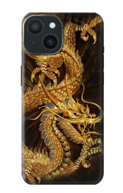 S2804 ゴールドドラゴンプリント Chinese Gold Dragon Printed iPhone 15 バックケース、フリップケース・カバー
