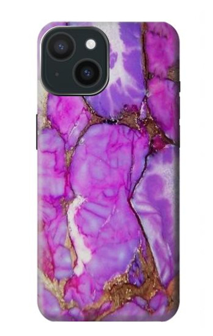 S2907 パープルターコイズ宝石グラフィックプリント Purple Turquoise Stone iPhone 15 バックケース、フリップケース・カバー