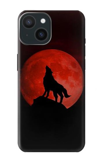 S2955 狼は赤月にハウリング Wolf Howling Red Moon iPhone 15 バックケース、フリップケース・カバー