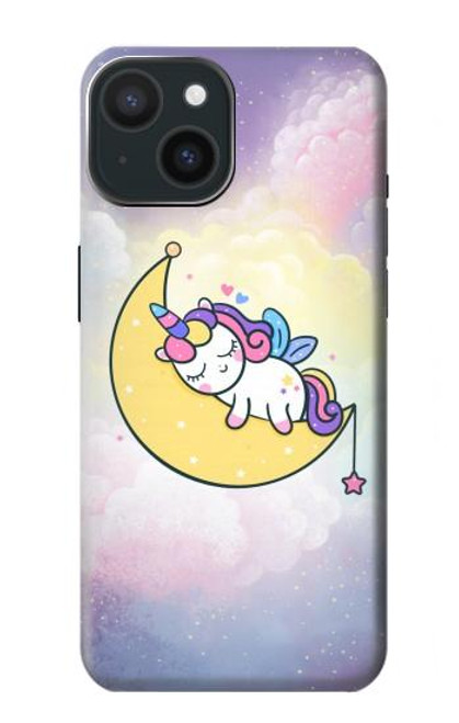 S3485 かわいい眠りユニコーン Cute Unicorn Sleep iPhone 15 バックケース、フリップケース・カバー