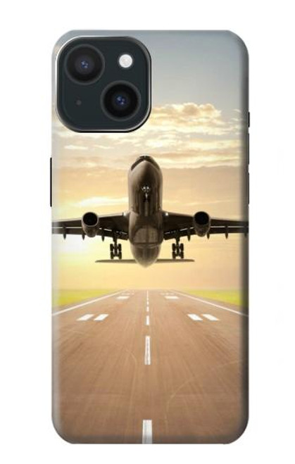 S3837 飛行機離陸日の出 Airplane Take off Sunrise iPhone 15 バックケース、フリップケース・カバー