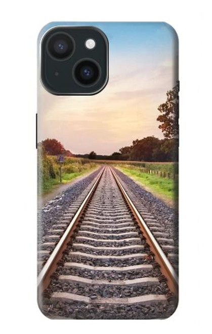 S3866 鉄道直線線路 Railway Straight Train Track iPhone 15 バックケース、フリップケース・カバー