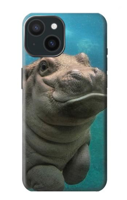 S3871 かわいい赤ちゃんカバ カバ Cute Baby Hippo Hippopotamus iPhone 15 バックケース、フリップケース・カバー