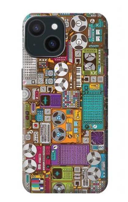 S3879 レトロな音楽の落書き Retro Music Doodle iPhone 15 バックケース、フリップケース・カバー