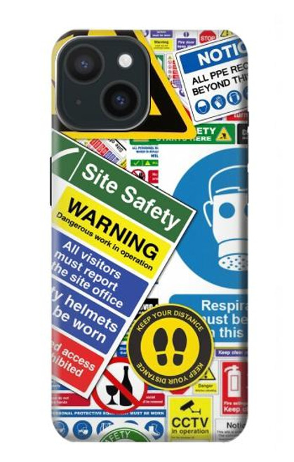 S3960 安全標識ステッカー コラージュ Safety Signs Sticker Collage iPhone 15 バックケース、フリップケース・カバー