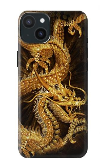 S2804 ゴールドドラゴンプリント Chinese Gold Dragon Printed iPhone 15 Plus バックケース、フリップケース・カバー