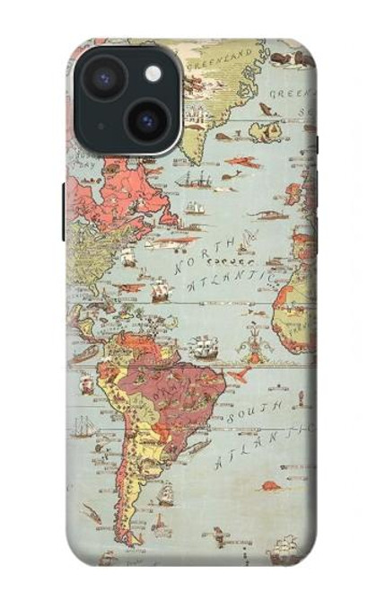 S3418 ヴィンテージの世界地図 Vintage World Map iPhone 15 Plus バックケース、フリップケース・カバー