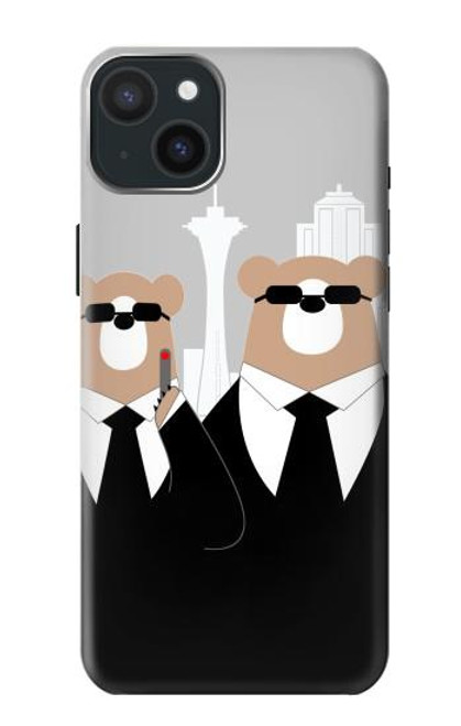 S3557 黒いスーツのクマ Bear in Black Suit iPhone 15 Plus バックケース、フリップケース・カバー