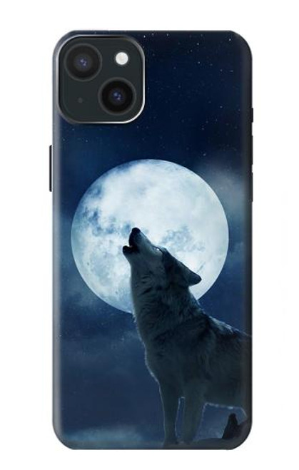 S3693 グリムホワイトウルフ満月 Grim White Wolf Full Moon iPhone 15 Plus バックケース、フリップケース・カバー