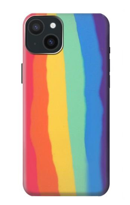 S3799 かわいい縦水彩レインボー Cute Vertical Watercolor Rainbow iPhone 15 Plus バックケース、フリップケース・カバー