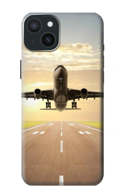 S3837 飛行機離陸日の出 Airplane Take off Sunrise iPhone 15 Plus バックケース、フリップケース・カバー