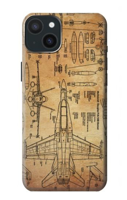 S3868 航空機の設計図の古い紙 Aircraft Blueprint Old Paper iPhone 15 Plus バックケース、フリップケース・カバー