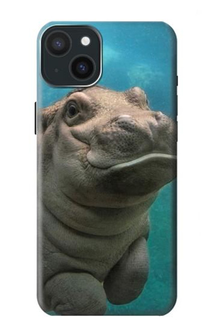 S3871 かわいい赤ちゃんカバ カバ Cute Baby Hippo Hippopotamus iPhone 15 Plus バックケース、フリップケース・カバー