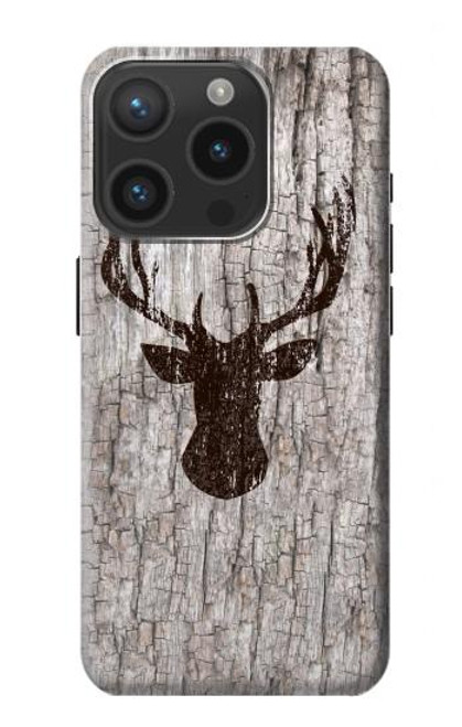 S2505 トナカイ古い木材グラフィックプリント Reindeer Head Old Wood Texture Graphic Printed iPhone 15 Pro バックケース、フリップケース・カバー