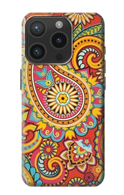 S3402 ペイズリー花柄 Floral Paisley Pattern Seamless iPhone 15 Pro バックケース、フリップケース・カバー