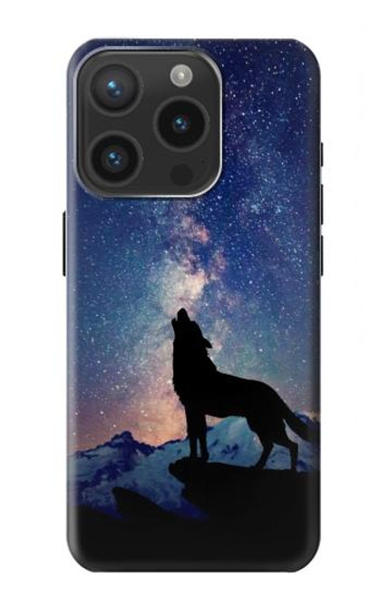S3555 狼 Wolf Howling Million Star iPhone 15 Pro バックケース、フリップケース・カバー