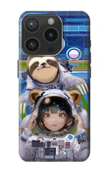 S3915 アライグマの女子 赤ちゃんナマケモノ宇宙飛行士スーツ Raccoon Girl Baby Sloth Astronaut Suit iPhone 15 Pro バックケース、フリップケース・カバー