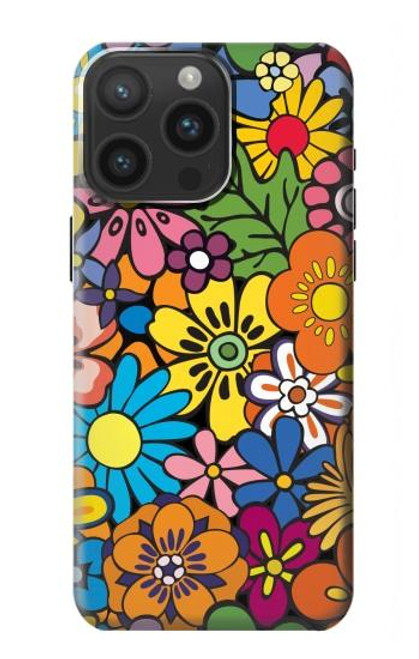 S3281 カラフルなヒッピーの花のパターン Colorful Hippie Flowers Pattern iPhone 15 Pro Max バックケース、フリップケース・カバー