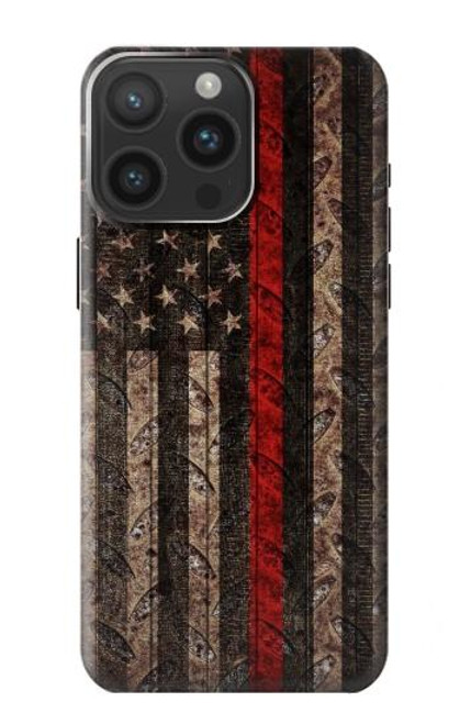 S3804 消防士メタルレッドラインフラググラフィック Fire Fighter Metal Red Line Flag Graphic iPhone 15 Pro Max バックケース、フリップケース・カバー