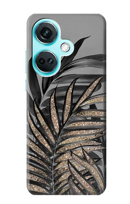 S3692 灰色の黒いヤシの葉 Gray Black Palm Leaves OnePlus Nord CE3 バックケース、フリップケース・カバー