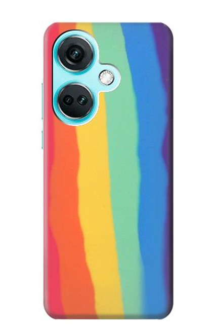 S3799 かわいい縦水彩レインボー Cute Vertical Watercolor Rainbow OnePlus Nord CE3 バックケース、フリップケース・カバー