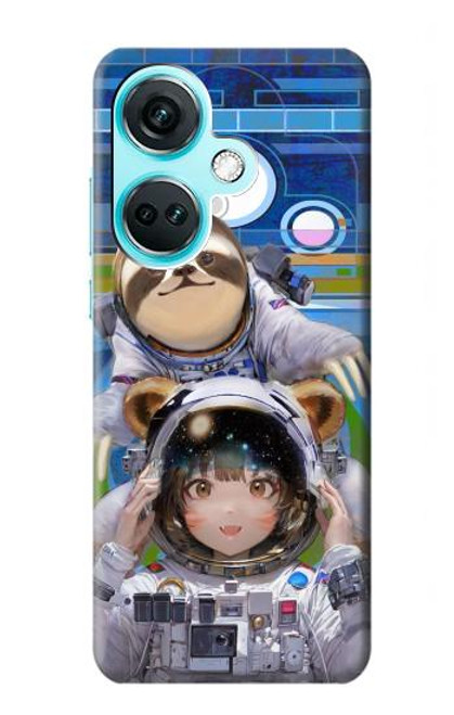 S3915 アライグマの女子 赤ちゃんナマケモノ宇宙飛行士スーツ Raccoon Girl Baby Sloth Astronaut Suit OnePlus Nord CE3 バックケース、フリップケース・カバー
