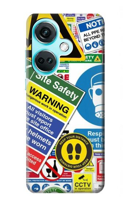 S3960 安全標識ステッカー コラージュ Safety Signs Sticker Collage OnePlus Nord CE3 バックケース、フリップケース・カバー