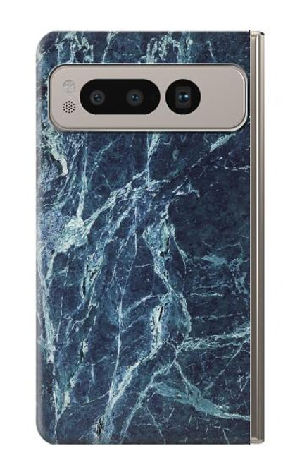 S2799 ライトブルーマーブルストーン グラフィックプリント Light Blue Marble Stone Texture Printed Google Pixel Fold バックケース、フリップケース・カバー