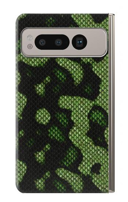 S2877 グリーンスネークスキン グラフィックプリント Green Snake Skin Graphic Printed Google Pixel Fold バックケース、フリップケース・カバー