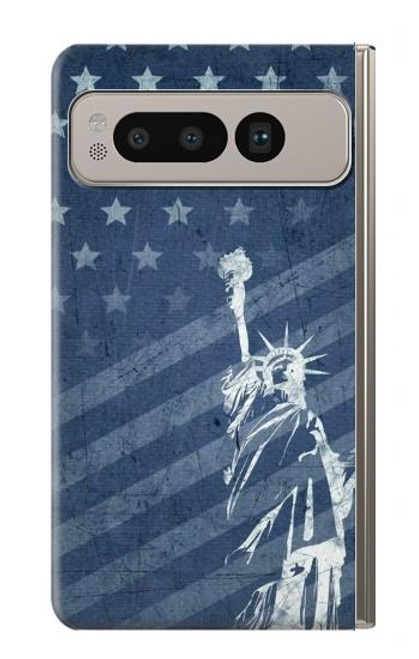 S3450 米国旗の自由の女神 US Flag Liberty Statue Google Pixel Fold バックケース、フリップケース・カバー