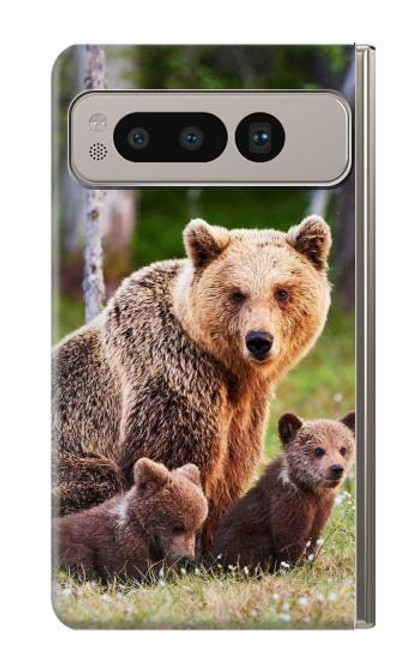 S3558 くまの家族 Bear Family Google Pixel Fold バックケース、フリップケース・カバー