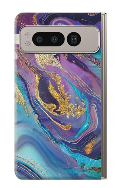 S3676 カラフルな抽象的な大理石の石 Colorful Abstract Marble Stone Google Pixel Fold バックケース、フリップケース・カバー