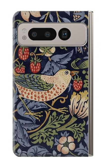 S3791 ウィリアムモリスストロベリーシーフ生地 William Morris Strawberry Thief Fabric Google Pixel Fold バックケース、フリップケース・カバー