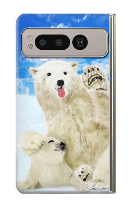 S3794 北極シロクマはシールに恋するペイント Arctic Polar Bear and Seal Paint Google Pixel Fold バックケース、フリップケース・カバー