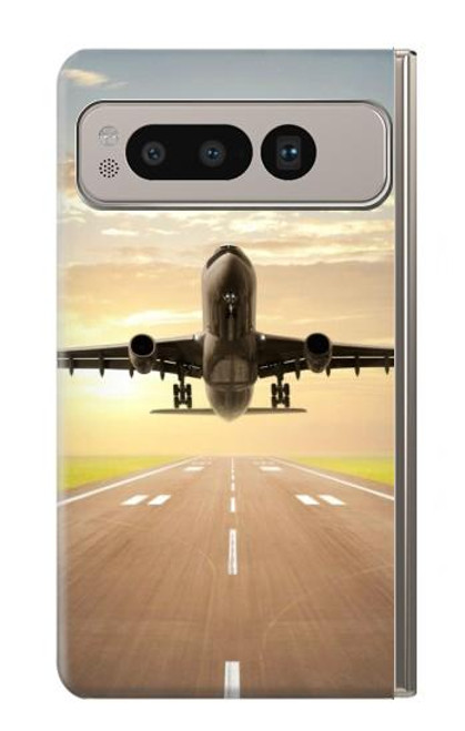 S3837 飛行機離陸日の出 Airplane Take off Sunrise Google Pixel Fold バックケース、フリップケース・カバー