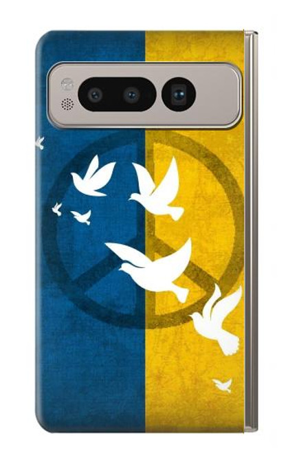 S3857 平和鳩 ウクライナの旗 Peace Dove Ukraine Flag Google Pixel Fold バックケース、フリップケース・カバー