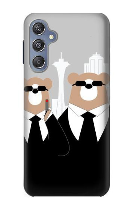 S3557 黒いスーツのクマ Bear in Black Suit Samsung Galaxy M34 5G バックケース、フリップケース・カバー