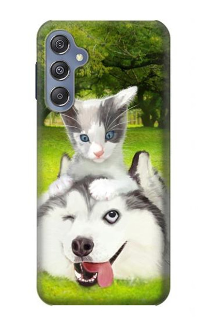 S3795 不機嫌子猫遊び心シベリアンハスキー犬ペイント Kitten Cat Playful Siberian Husky Dog Paint Samsung Galaxy M34 5G バックケース、フリップケース・カバー