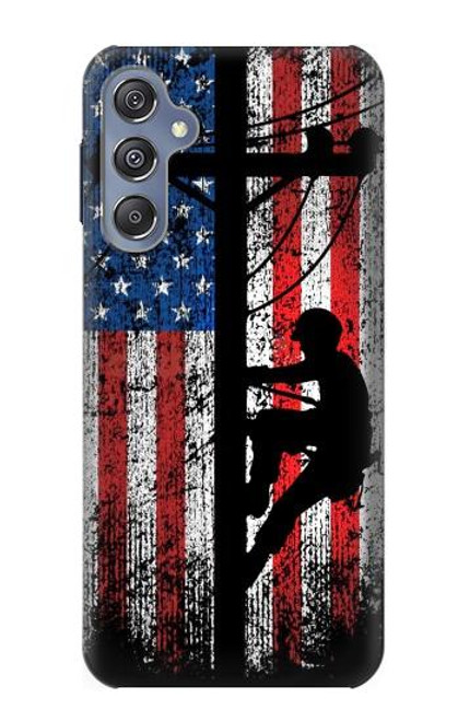 S3803 電気技師ラインマンアメリカ国旗 Electrician Lineman American Flag Samsung Galaxy M34 5G バックケース、フリップケース・カバー