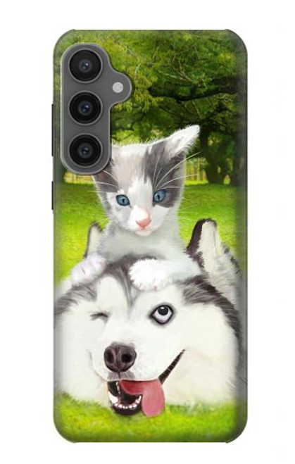 S3795 不機嫌子猫遊び心シベリアンハスキー犬ペイント Kitten Cat Playful Siberian Husky Dog Paint Samsung Galaxy S23 FE バックケース、フリップケース・カバー
