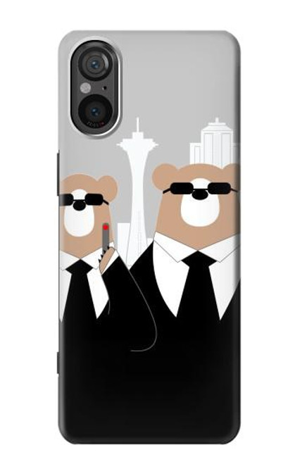 S3557 黒いスーツのクマ Bear in Black Suit Sony Xperia 5 V バックケース、フリップケース・カバー