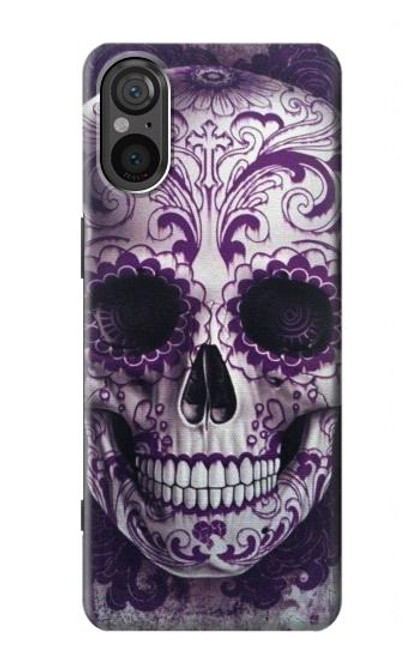 S3582 紫の頭蓋骨 Purple Sugar Skull Sony Xperia 5 V バックケース、フリップケース・カバー