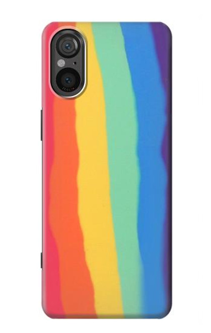 S3799 かわいい縦水彩レインボー Cute Vertical Watercolor Rainbow Sony Xperia 5 V バックケース、フリップケース・カバー