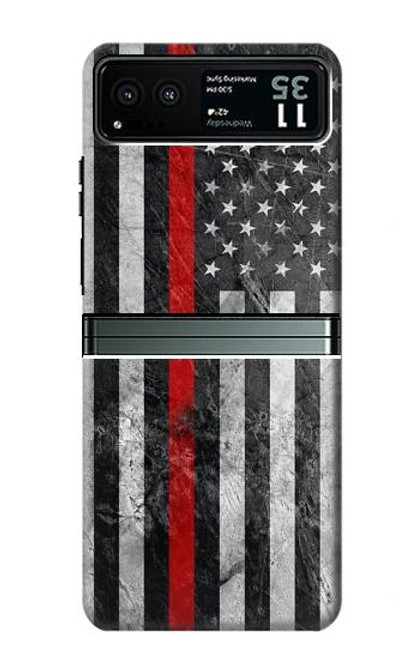 S3687 消防士細い赤い線アメリカの国旗 Firefighter Thin Red Line American Flag Motorola Razr 40 バックケース、フリップケース・カバー