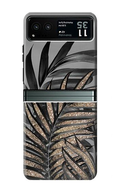 S3692 灰色の黒いヤシの葉 Gray Black Palm Leaves Motorola Razr 40 バックケース、フリップケース・カバー