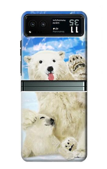 S3794 北極シロクマはシールに恋するペイント Arctic Polar Bear and Seal Paint Motorola Razr 40 バックケース、フリップケース・カバー