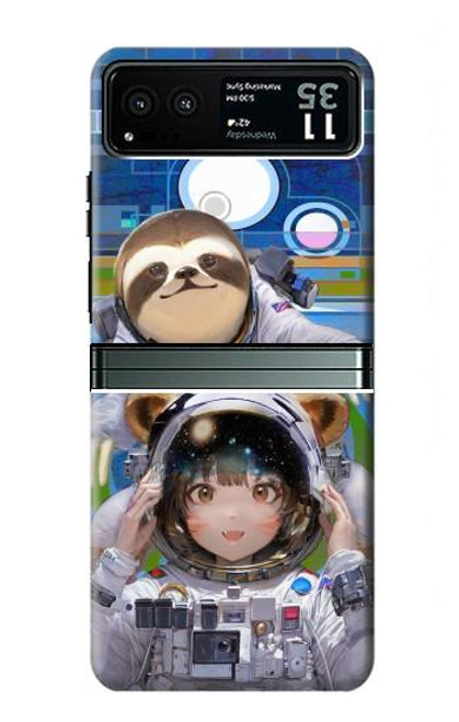 S3915 アライグマの女子 赤ちゃんナマケモノ宇宙飛行士スーツ Raccoon Girl Baby Sloth Astronaut Suit Motorola Razr 40 バックケース、フリップケース・カバー