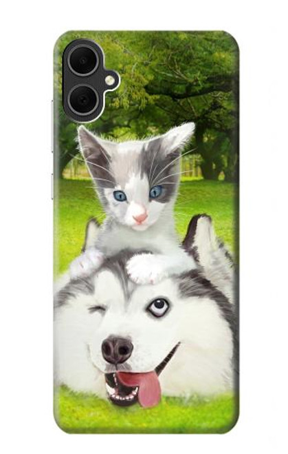 S3795 不機嫌子猫遊び心シベリアンハスキー犬ペイント Kitten Cat Playful Siberian Husky Dog Paint Samsung Galaxy A05 バックケース、フリップケース・カバー