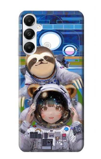 S3915 アライグマの女子 赤ちゃんナマケモノ宇宙飛行士スーツ Raccoon Girl Baby Sloth Astronaut Suit Samsung Galaxy A05s バックケース、フリップケース・カバー